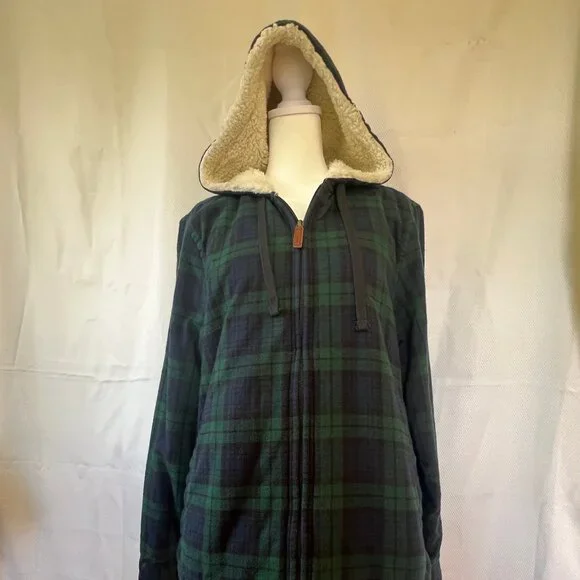 L.L.Bean Scotch Plaid Flannel Shirt Sherpa-Lined Zip Hoodie - Picture 7 of 14